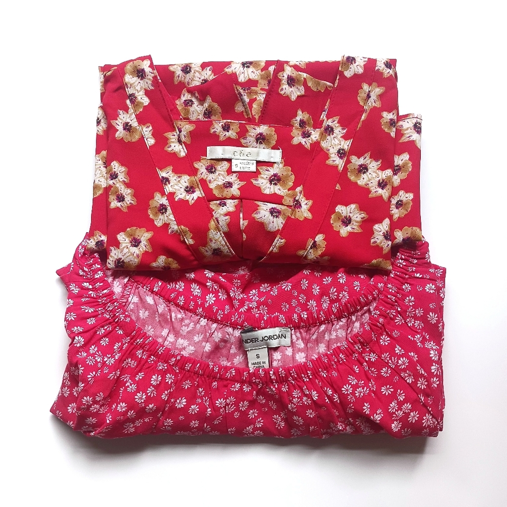 Bundle 2 Ditsy Floral Print Tops Blouses Women's Small Red